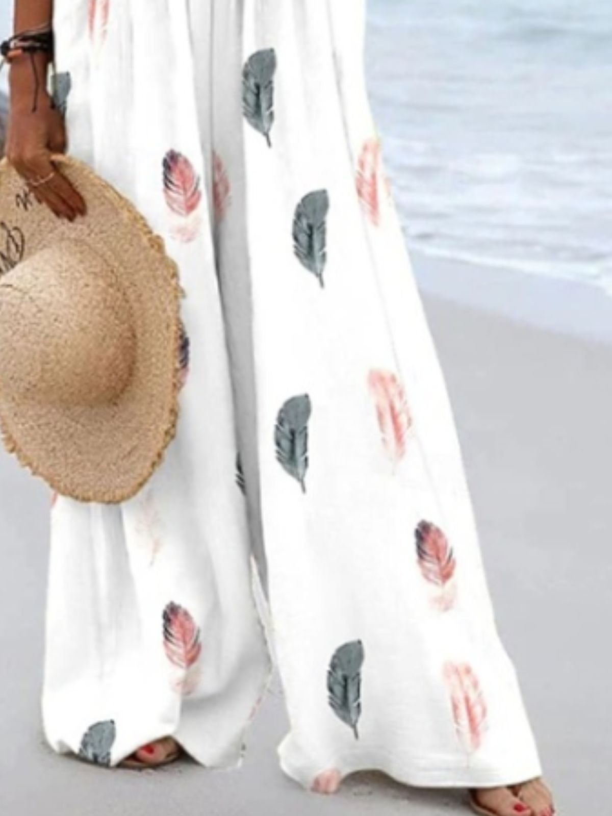 Vacation Feather Pattern Jumpsuit