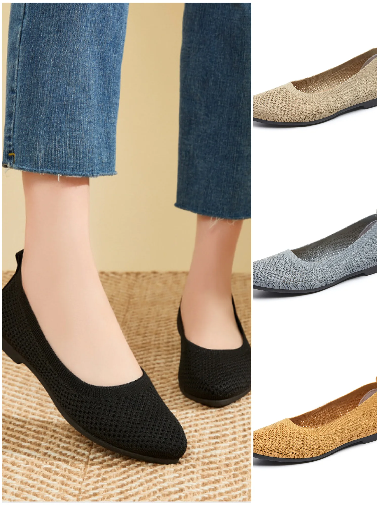 Summer solid color pointed flat shoes for women, casual and breathable, ladies' hollow cloth shoes, French style, no-tiring shoes