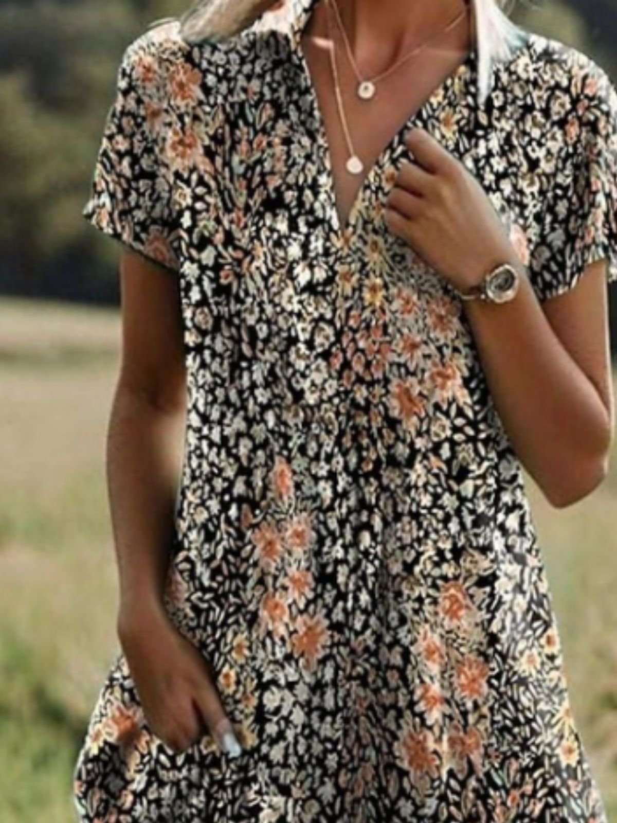 Cotton Shirt Collar Vacation Dress With No