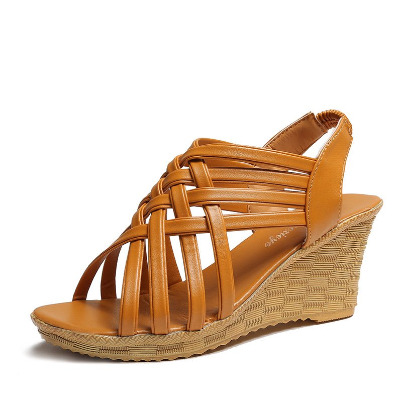 Summer street casual wedge sandals for women sexy fish mouth hollow woven wedge high heels
