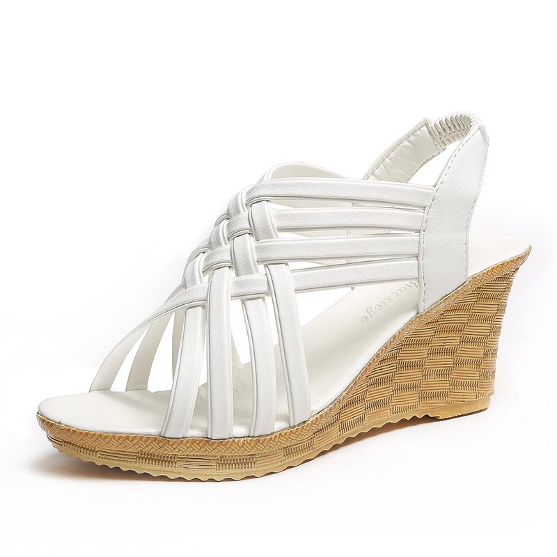 Summer street casual wedge sandals for women sexy fish mouth hollow woven wedge high heels