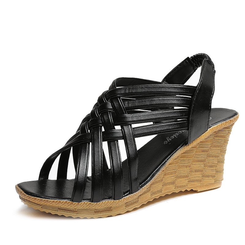 Summer street casual wedge sandals for women sexy fish mouth hollow woven wedge high heels