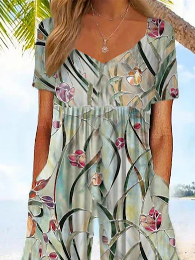 Women's H-Line V Neck Daily Going Out Casual Printing Floral Summer Ankle Pants Jumpsuit Romper