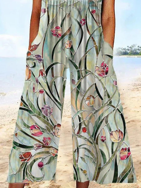 Women's H-Line V Neck Daily Going Out Casual Printing Floral Summer Ankle Pants Jumpsuit Romper