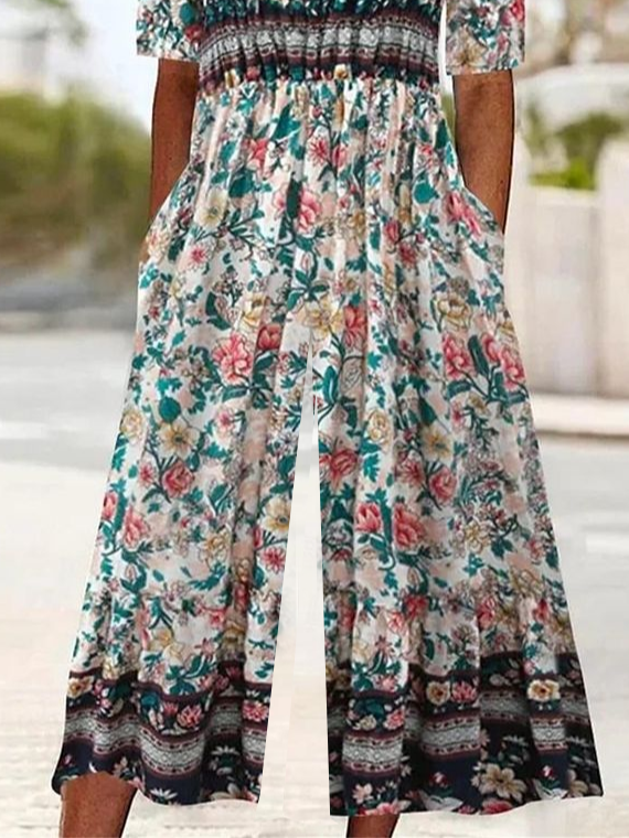 Women's H-Line V Neck Daily Going Out Casual Printing Floral Summer Ankle Pants Jumpsuit Romper