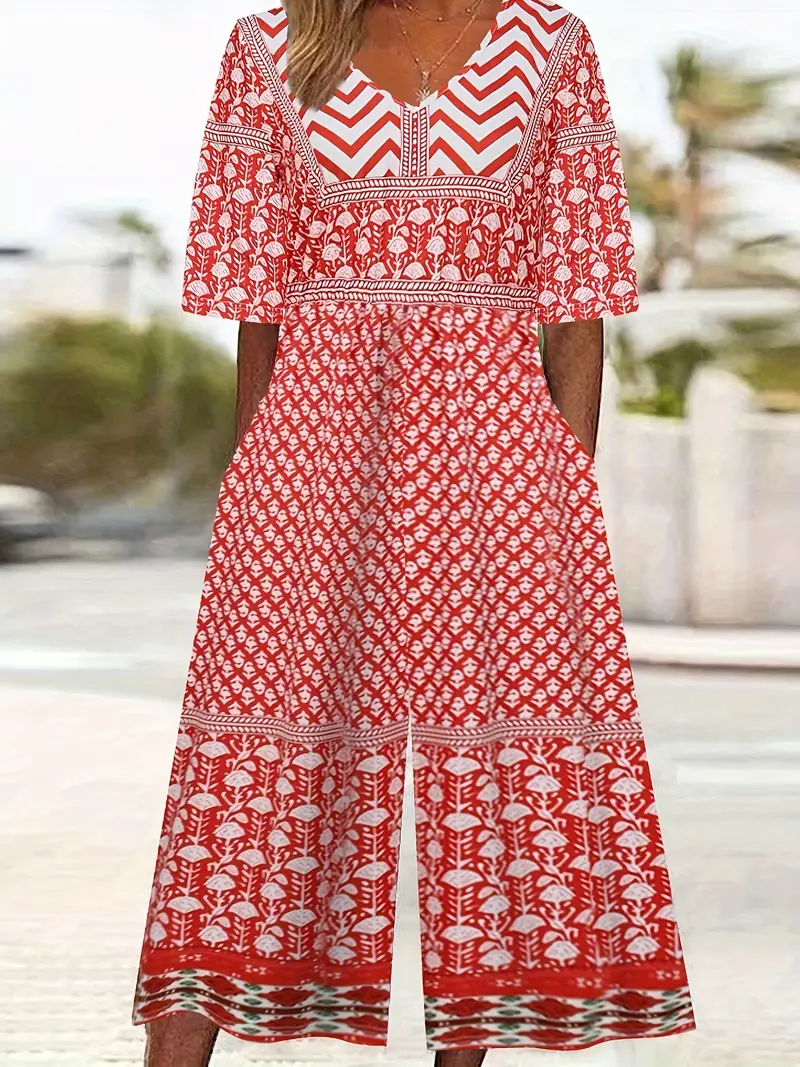 Women's H-Line V Neck Daily Going Out Casual Printing Geometric Summer Ankle Pants Jumpsuit Romper