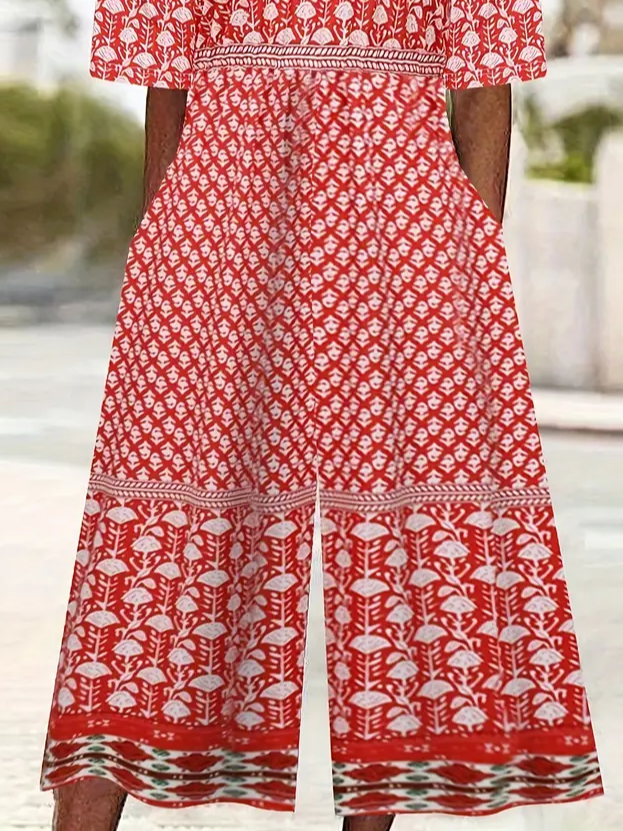 Women's H-Line V Neck Daily Going Out Casual Printing Geometric Summer Ankle Pants Jumpsuit Romper