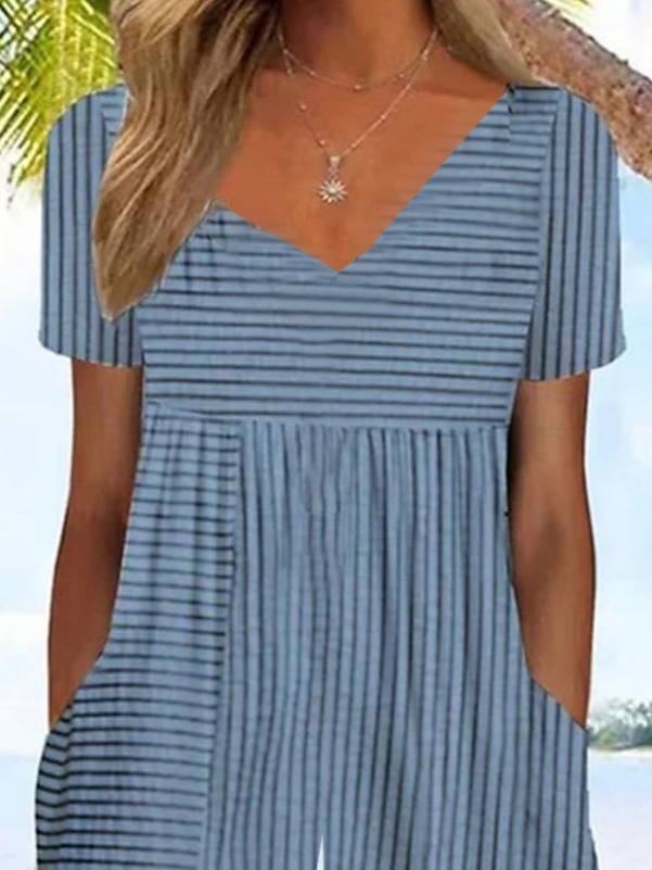 Women's H-Line V Neck Daily Going Out Casual Printing Striped Summer Ankle Pants Jumpsuit Romper