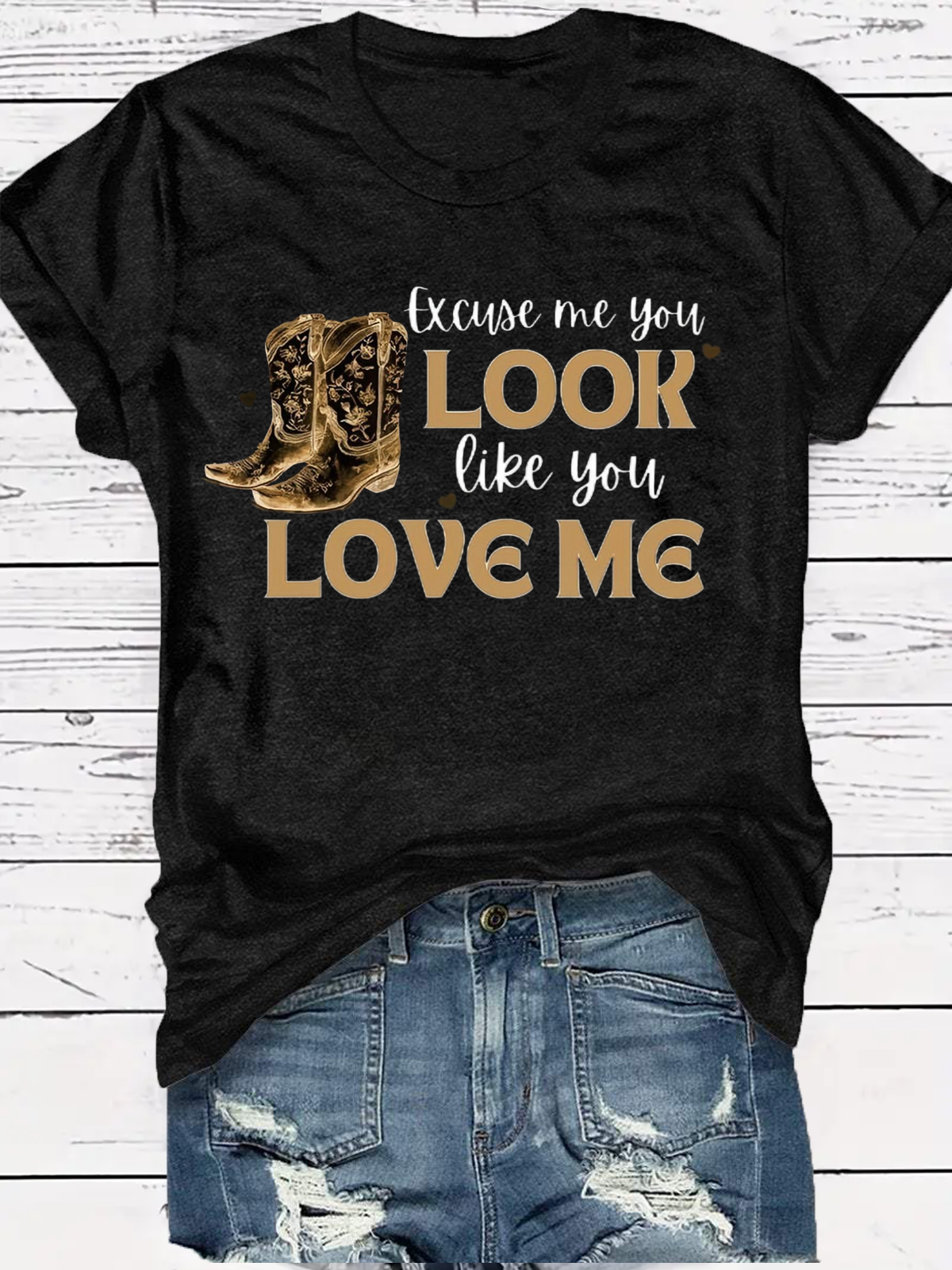 Western Style Round Neck Colored Cotton Short Sleeve T-Shirt