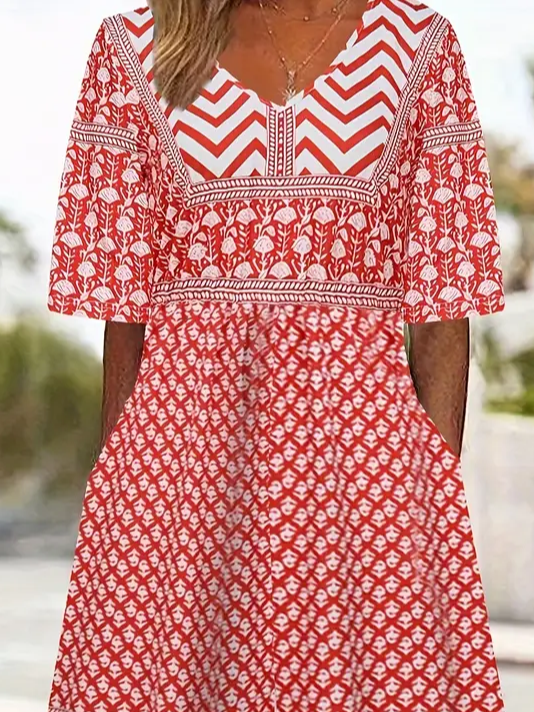 Women's H-Line V Neck Daily Going Out Casual Printing Geometric Summer Ankle Pants Jumpsuit Romper