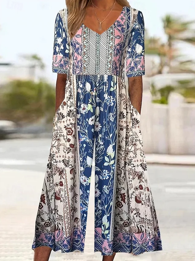 Women's H-Line V Neck Daily Going Out Casual Printing Floral Summer Ankle Pants Jumpsuit Romper