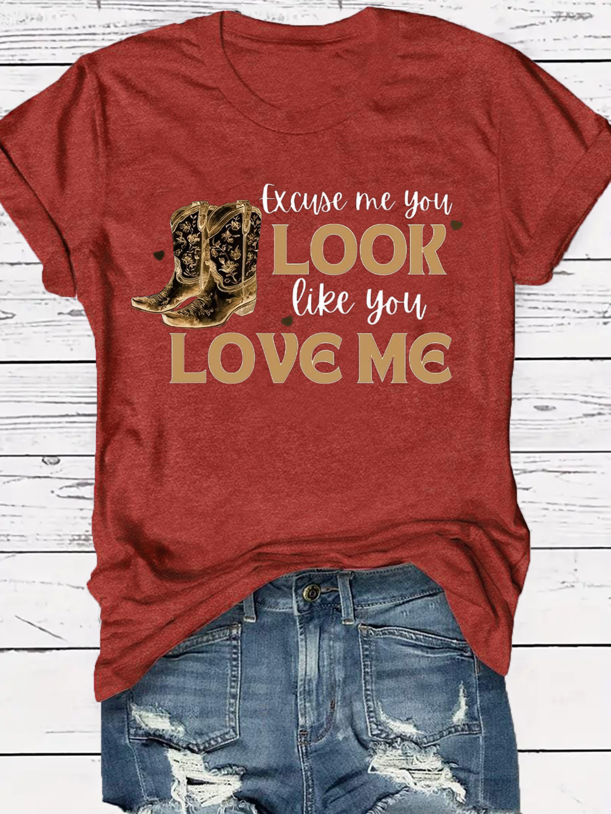 Western Style Round Neck Colored Cotton Short Sleeve T-Shirt