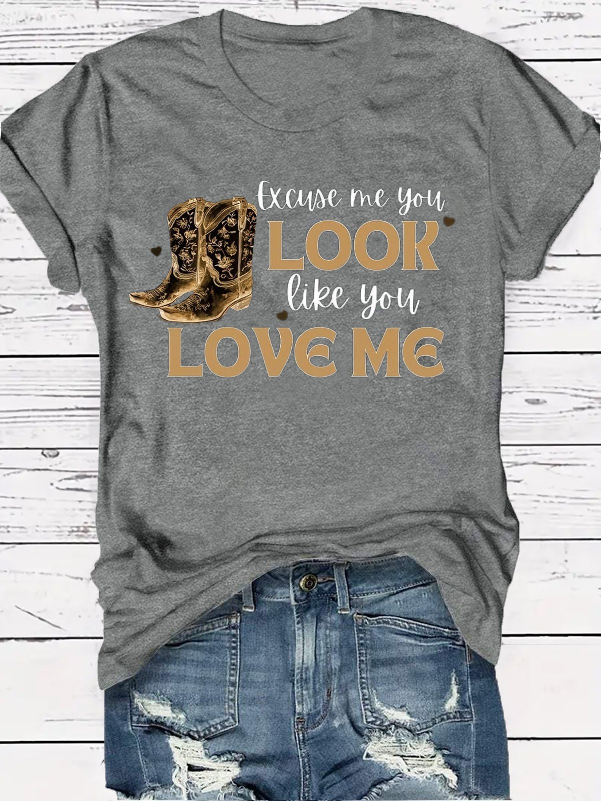 Western Style Round Neck Colored Cotton Short Sleeve T-Shirt