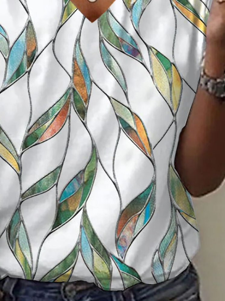 Women's Floral Print Casual V-Neck Short Sleeve T-Shirt