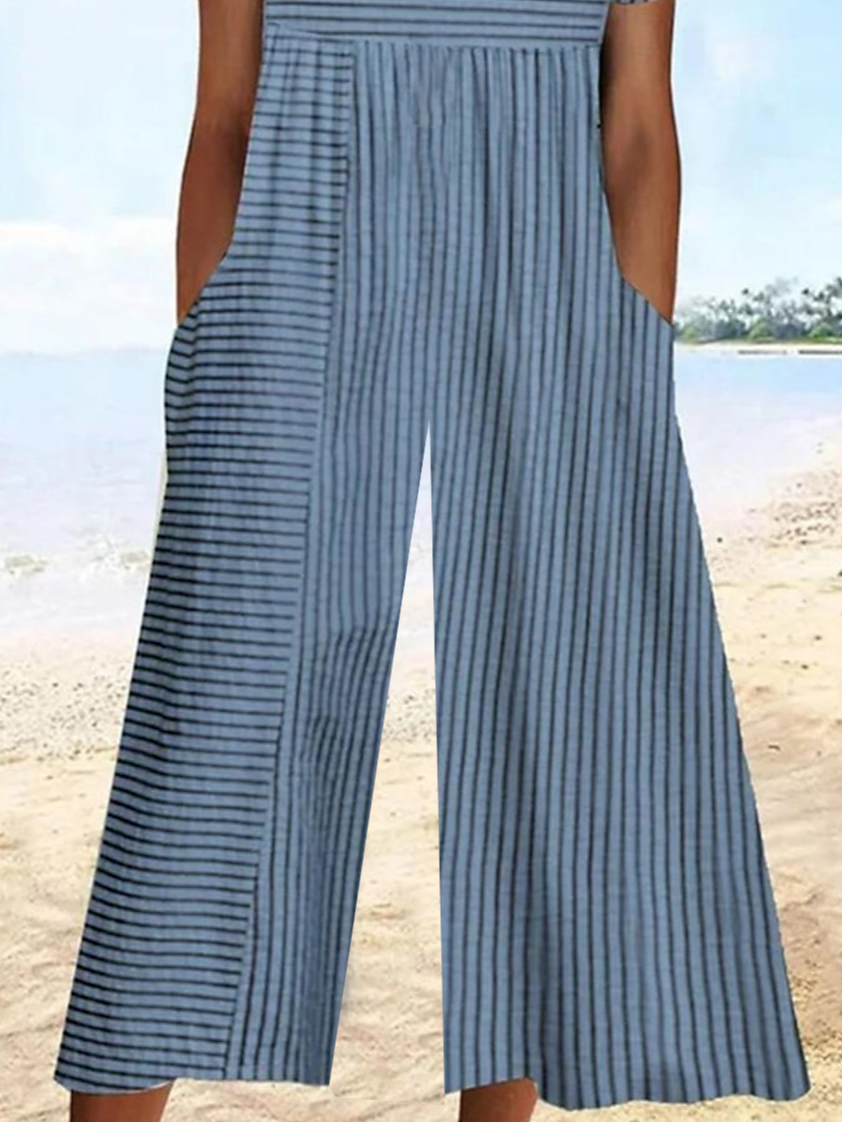 Women's H-Line V Neck Daily Going Out Casual Printing Striped Summer Ankle Pants Jumpsuit Romper