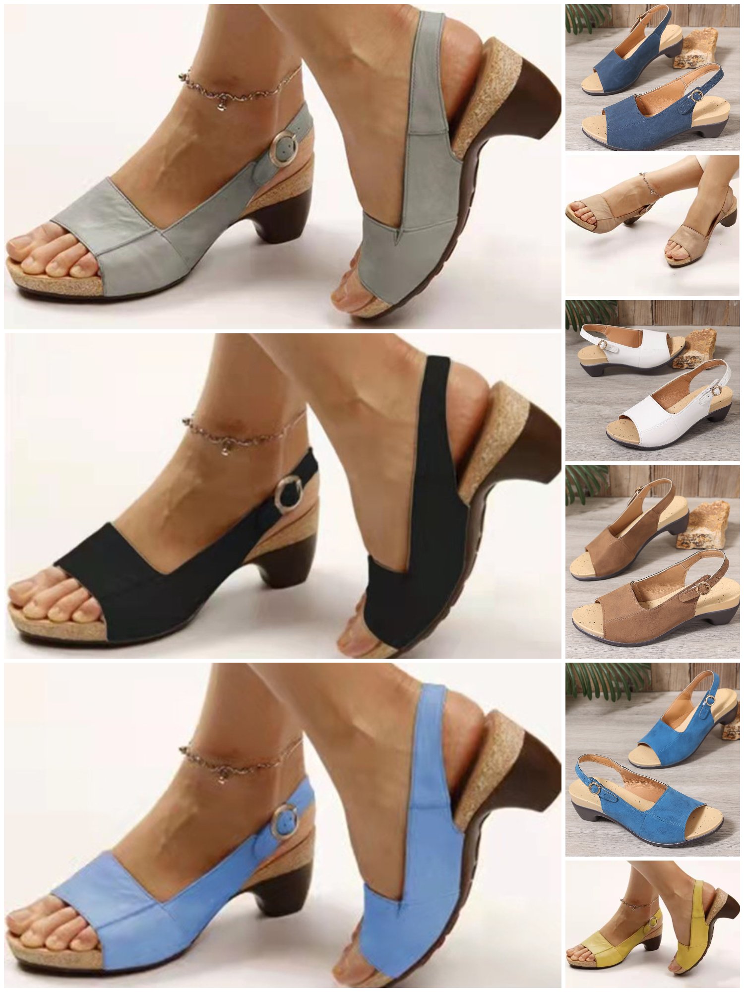 Spring and summer new fish mouth beach thick heel one word buckle simple thick heel high heel women's sandals