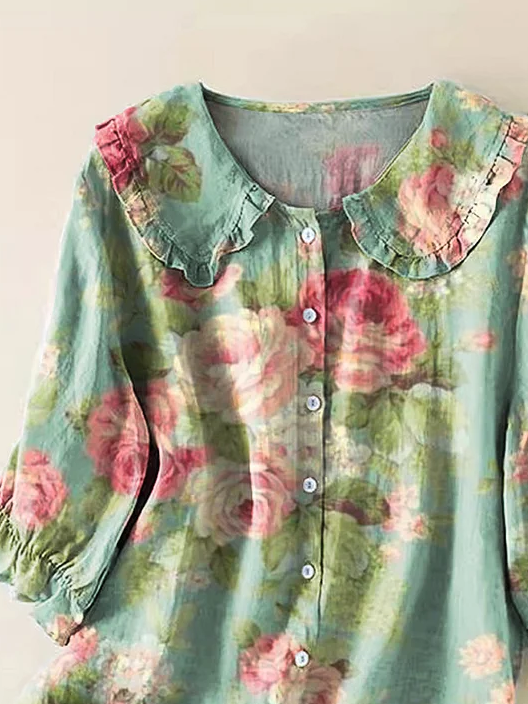 Women's Floral Print Casual Peter Pan Collar Shirt