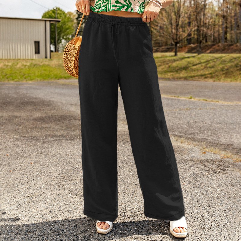 Women's Harem Pants Daily Outing Pants Pocket Elastic Waist Khaki Casual Solid Color Wide Leg Cotton Linen Loose Pants