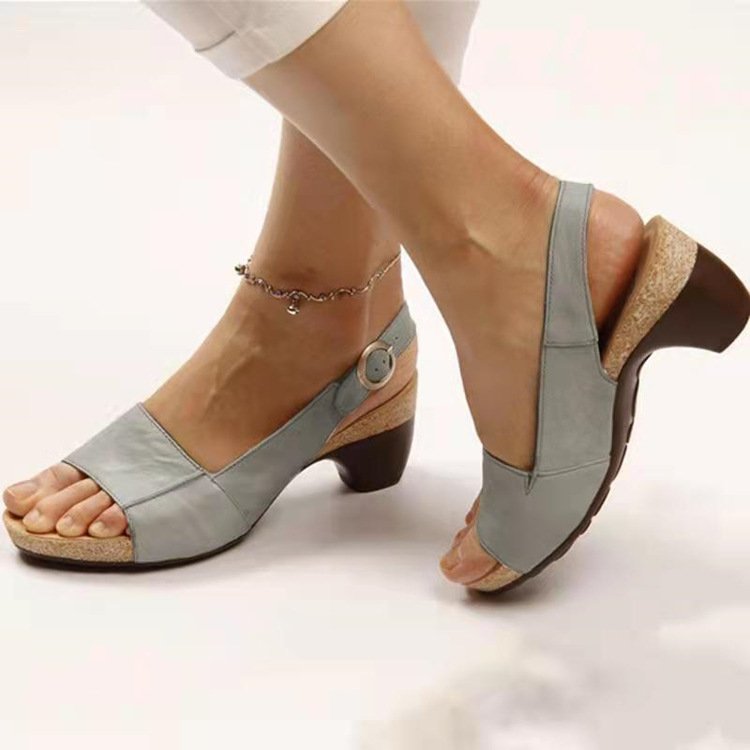 Spring and summer new fish mouth beach thick heel one word buckle simple thick heel high heel women's sandals