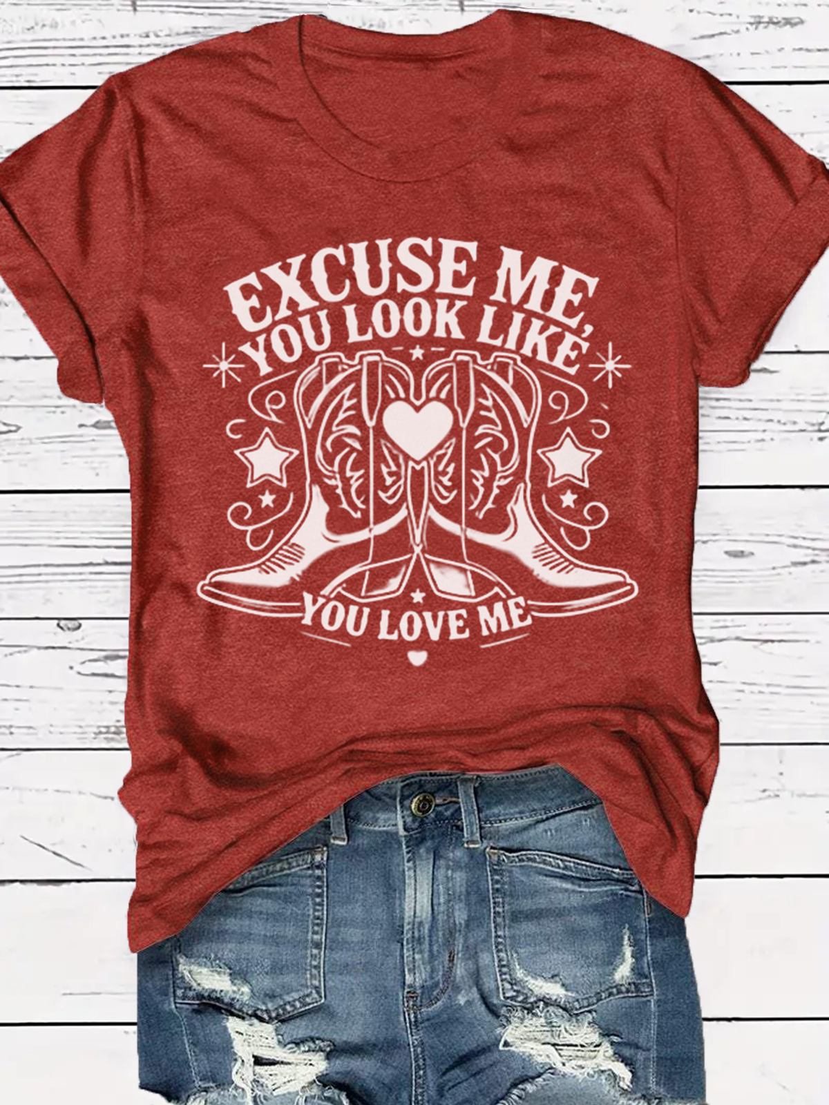 Western Style Round Neck Colored Cotton Short Sleeve T-Shirt