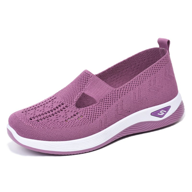 Soft sole breathable lightweight flying woven casual simple women's shoes flat shoes shallow mouth single shoes