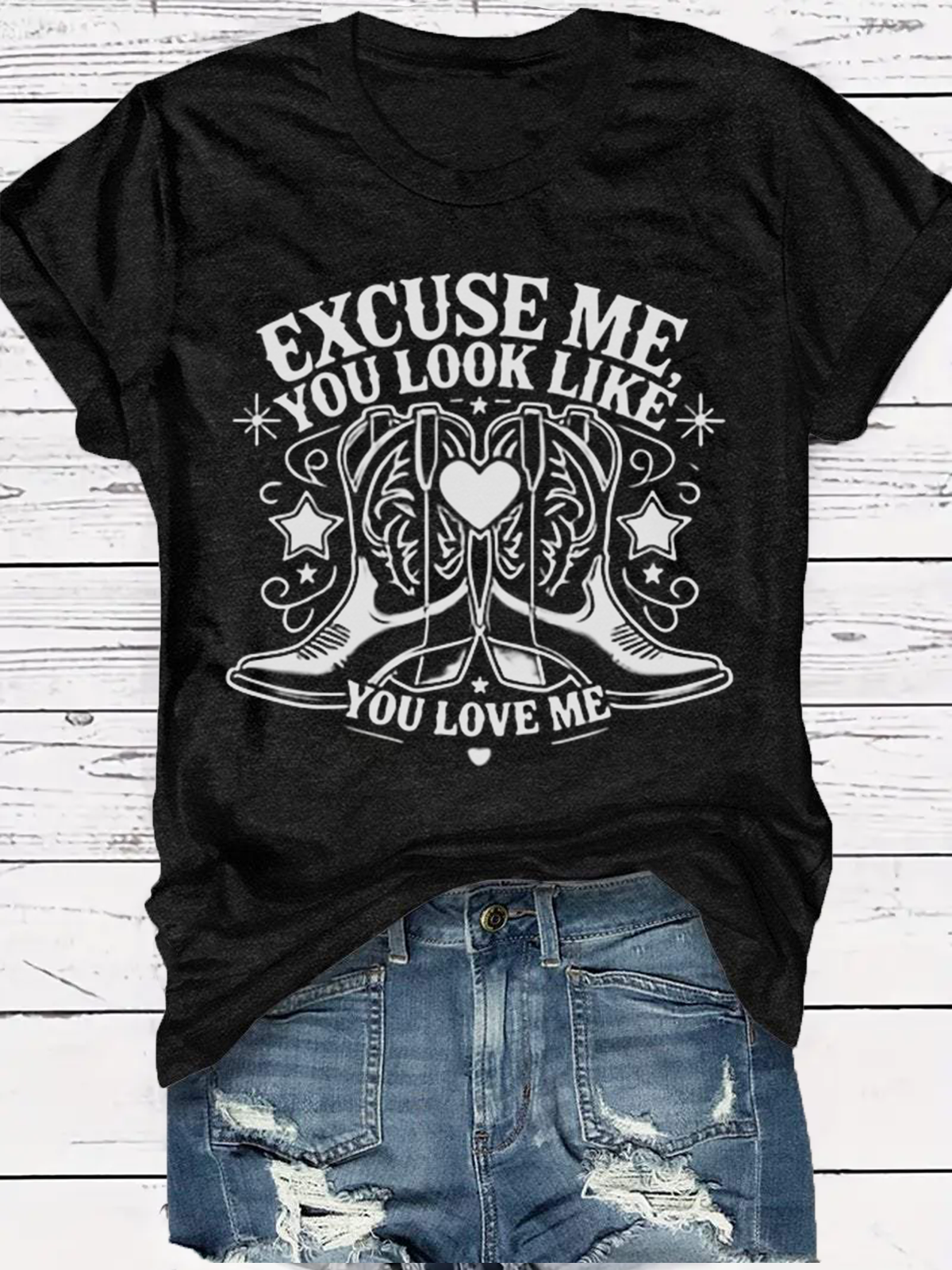 Western Style Round Neck Colored Cotton Short Sleeve T-Shirt