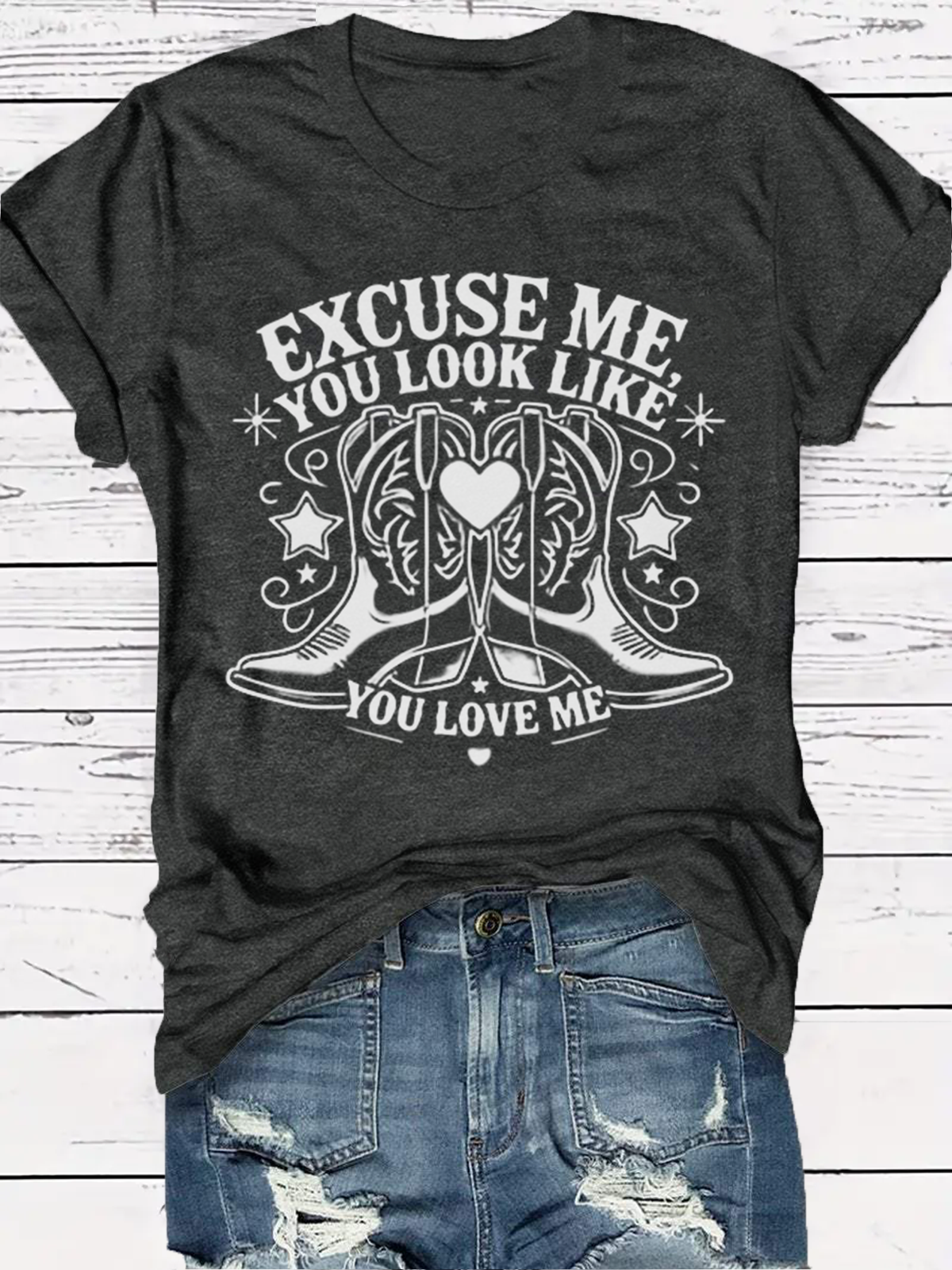 Western Style Round Neck Colored Cotton Short Sleeve T-Shirt