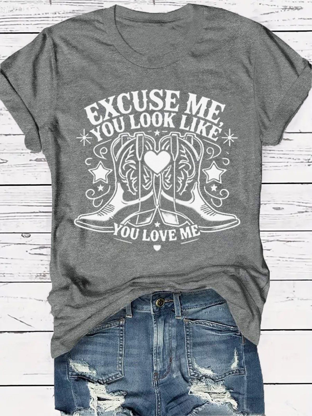 Western Style Round Neck Colored Cotton Short Sleeve T-Shirt