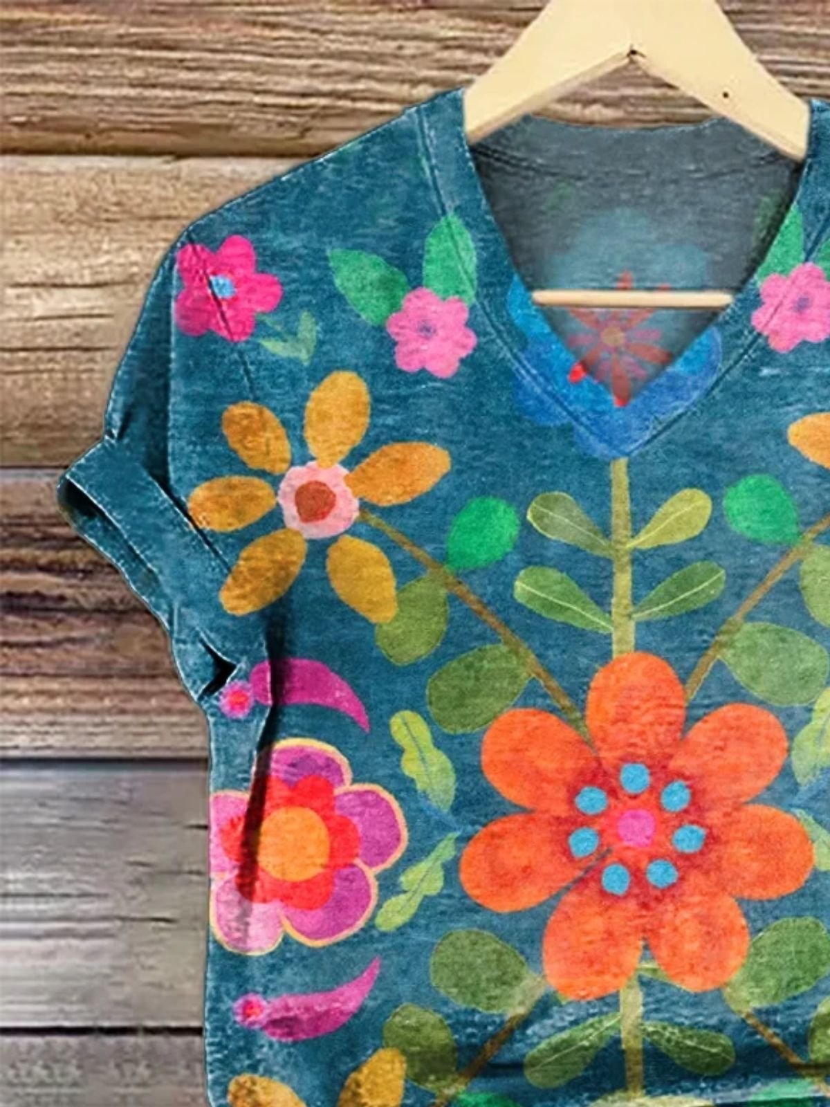 Casual Floral V Neck T-Shirt