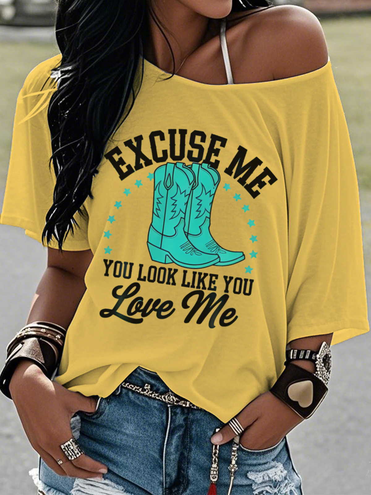 Western Style Round Neck Colored Cotton Short Sleeve T-Shirt