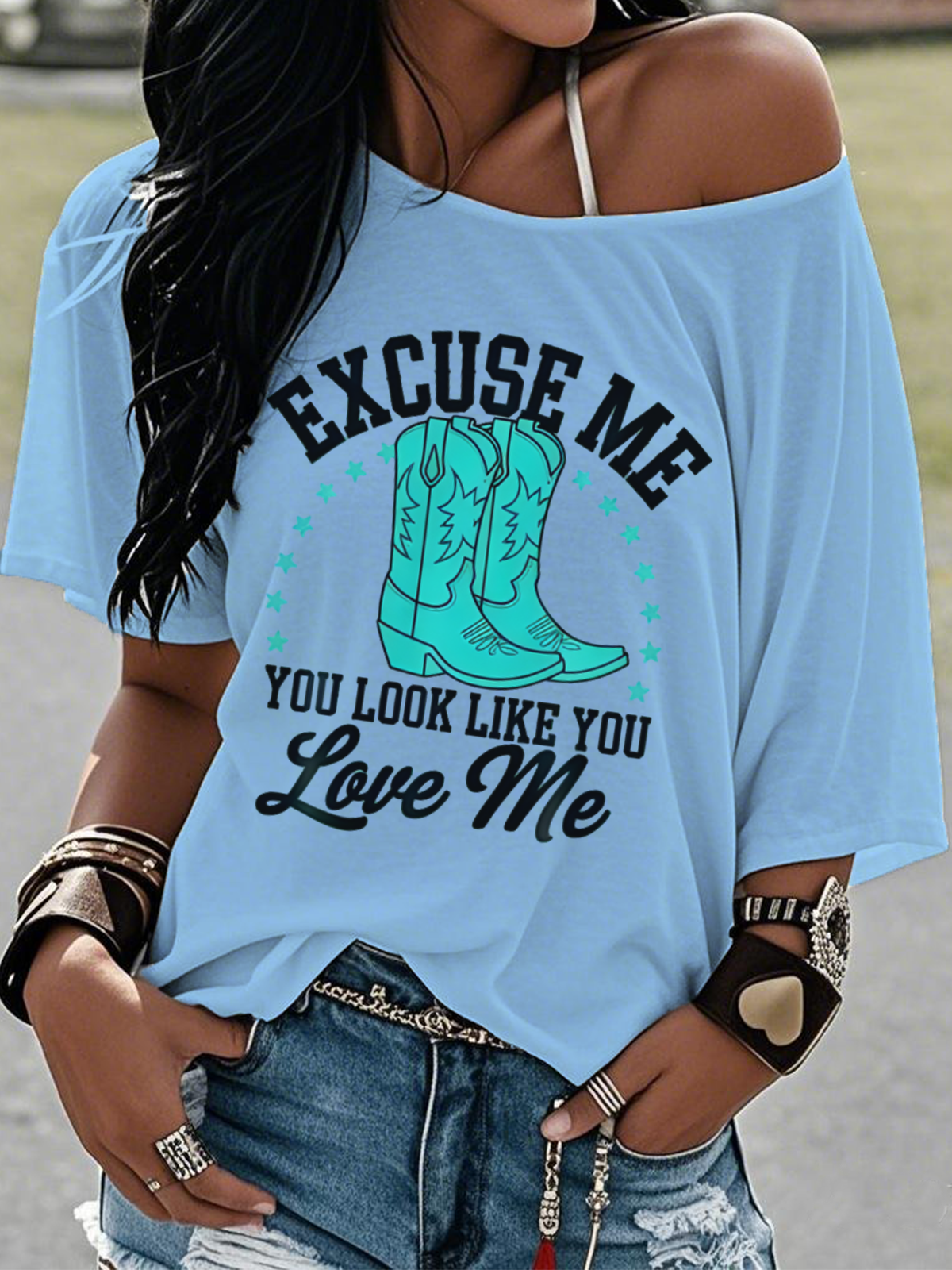 Western Style Round Neck Colored Cotton Short Sleeve T-Shirt