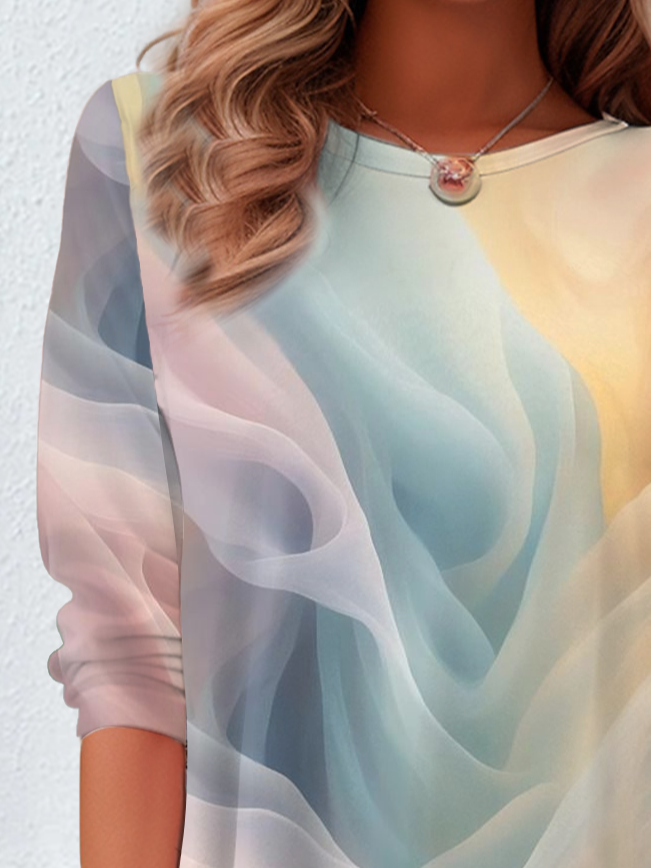 Women's Ombre Printed Casual Crew Neck Tunic T-Shirt