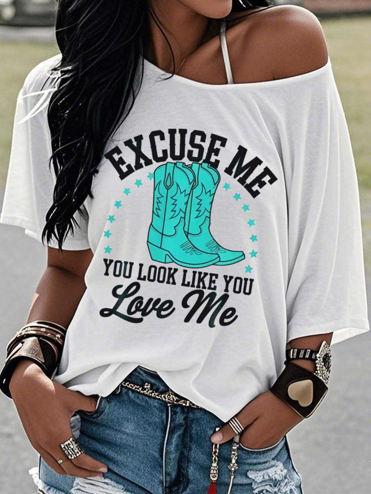 Western Style Round Neck Colored Cotton Short Sleeve T-Shirt