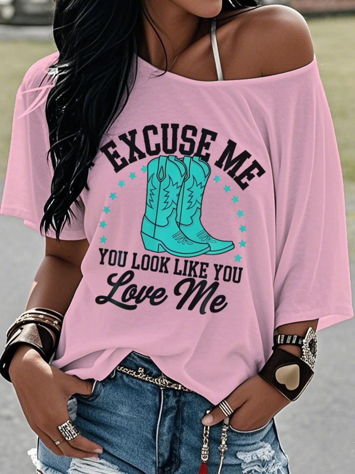 Western Style Round Neck Colored Cotton Short Sleeve T-Shirt