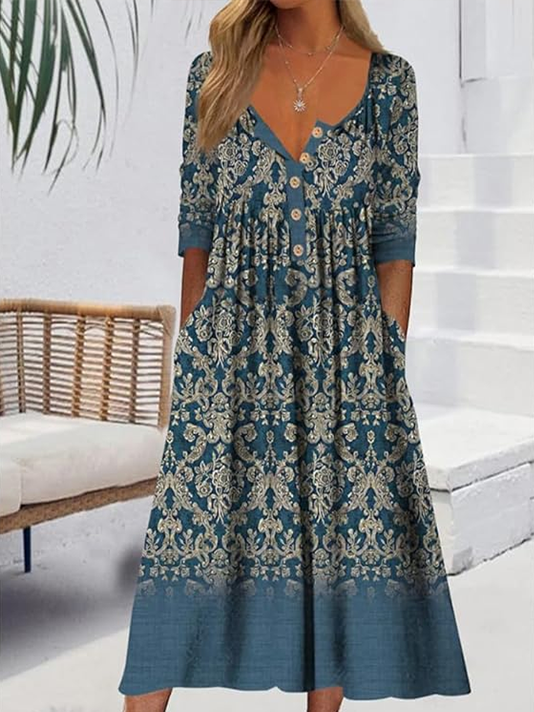 Women's Floral Print Casual Button Dress