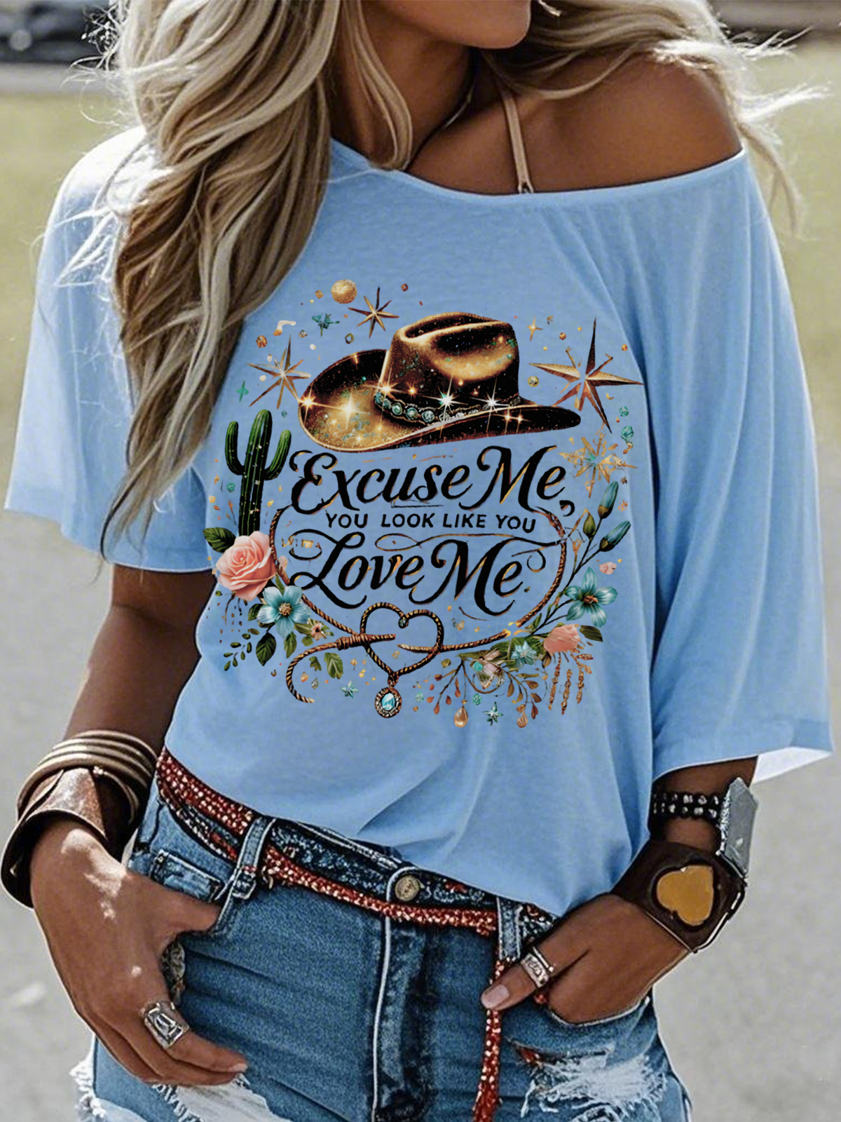 Western Style Round Neck Colored Cotton Short Sleeve T-Shirt