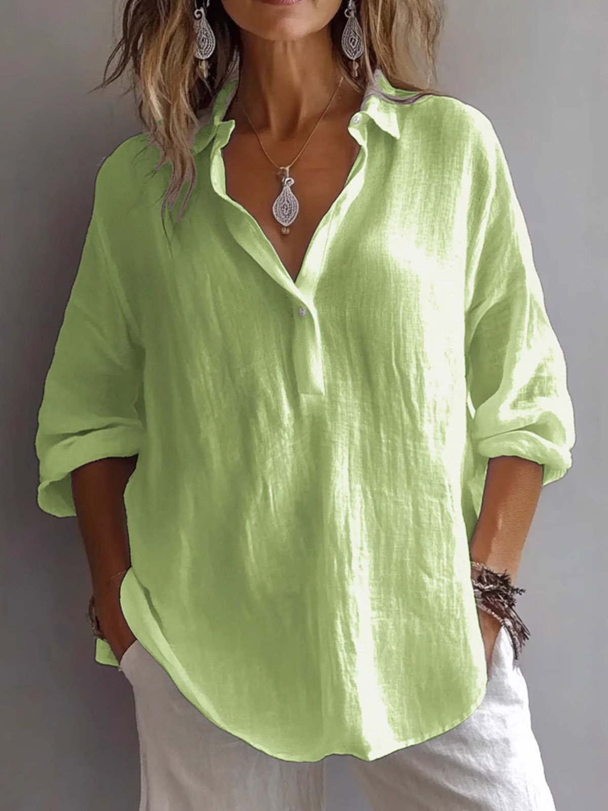 Casual Plain V Neck Blouse