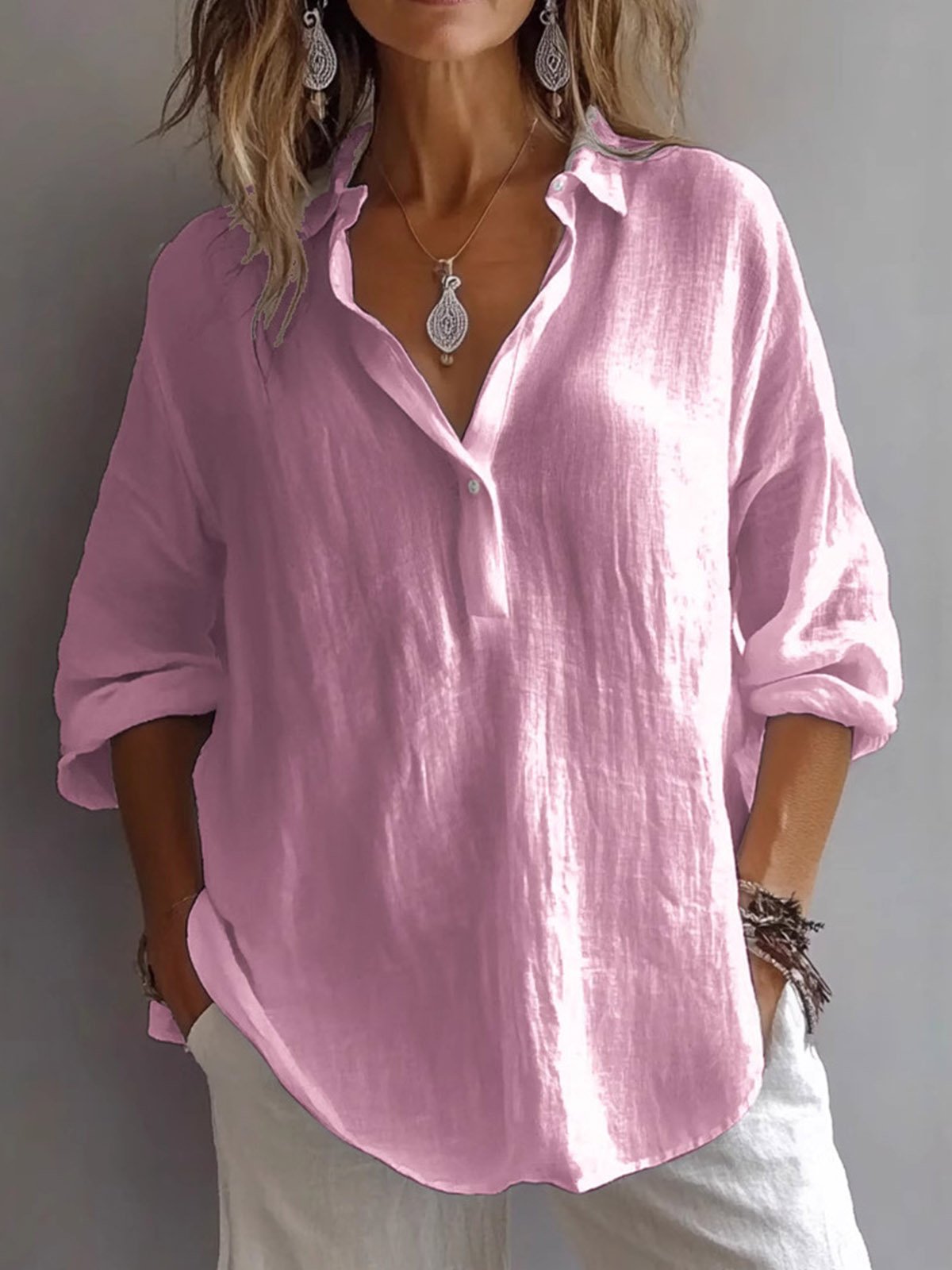 Casual Plain V Neck Blouse