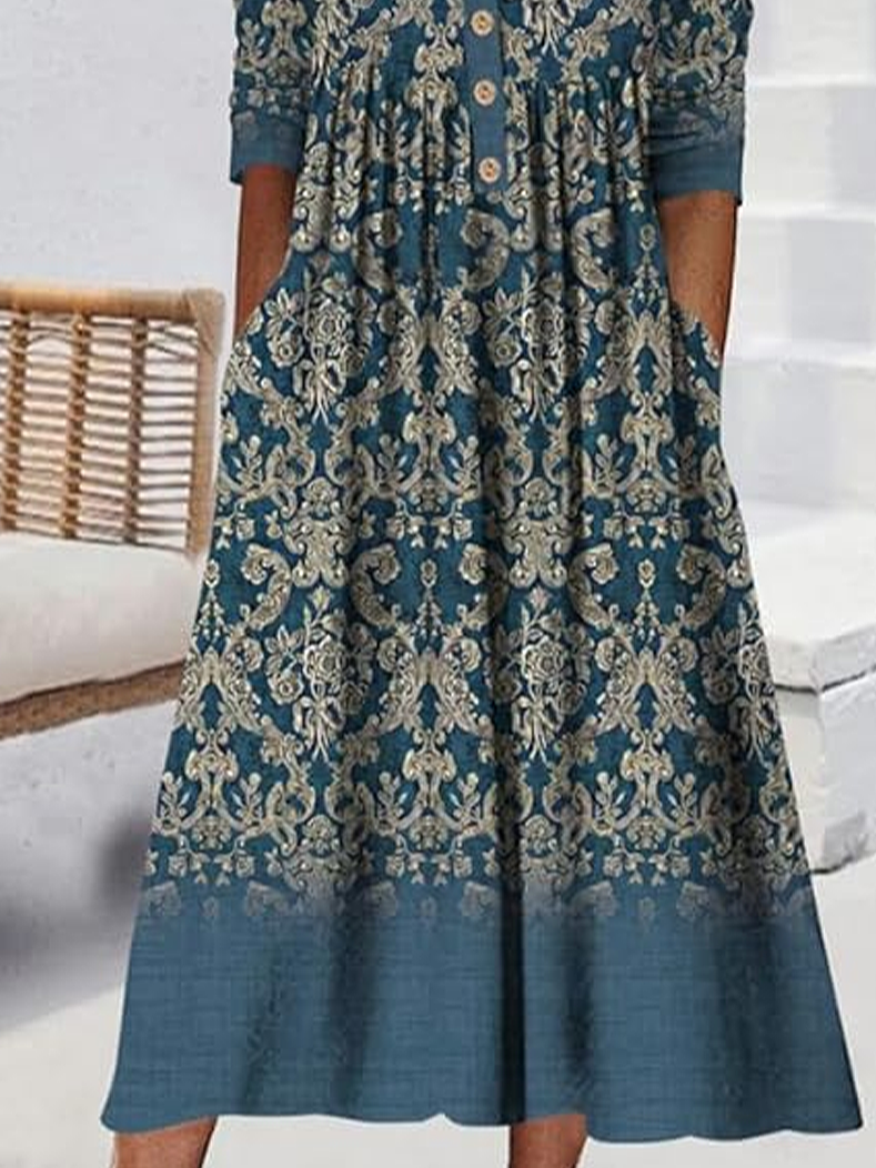 Women's Floral Print Casual Button Dress