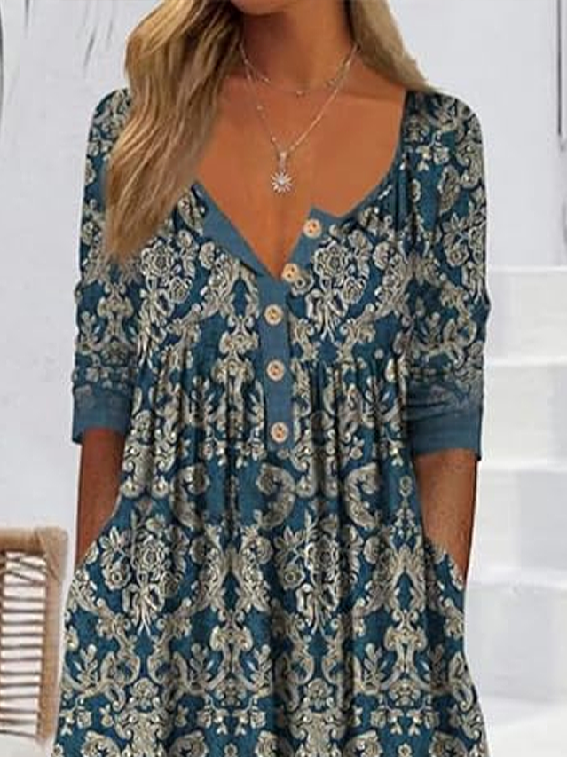 Women's Floral Print Casual Button Dress