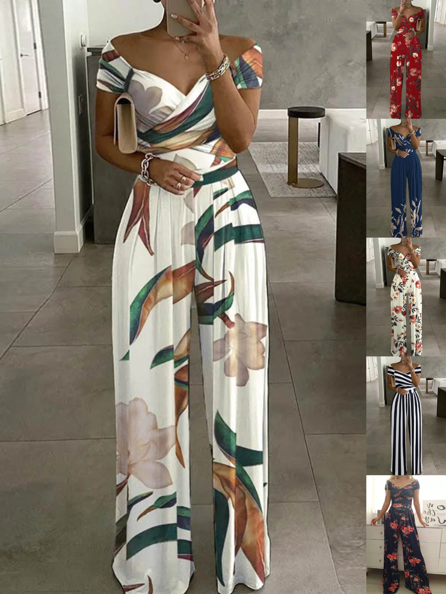 Women's H-Line T-Shirt Off The Shoulder Daily Going Out Casual Printing Floral Summer Long Jumpsuit Romper