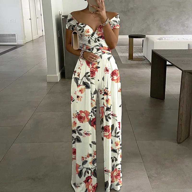 Women's H-Line T-Shirt Off The Shoulder Daily Going Out Casual Printing Floral Summer Long Jumpsuit Romper
