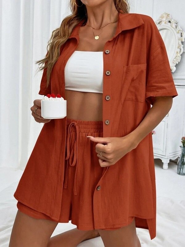 Women's Split Joint Plain Daily Going Out Two-Piece Set Pink Casual Summer Top With Pants Matching Set