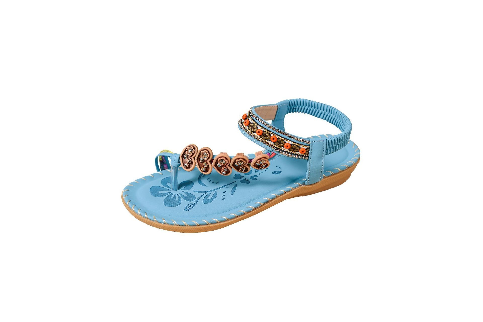 Bohemian Ethnic Style Women's Shoes Summer Fashion Beach Flat Sandals Beaded Diamond Flip Flops Sandals