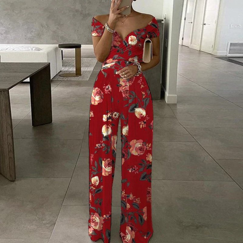 Women's H-Line T-Shirt Off The Shoulder Daily Going Out Casual Printing Floral Summer Long Jumpsuit Romper
