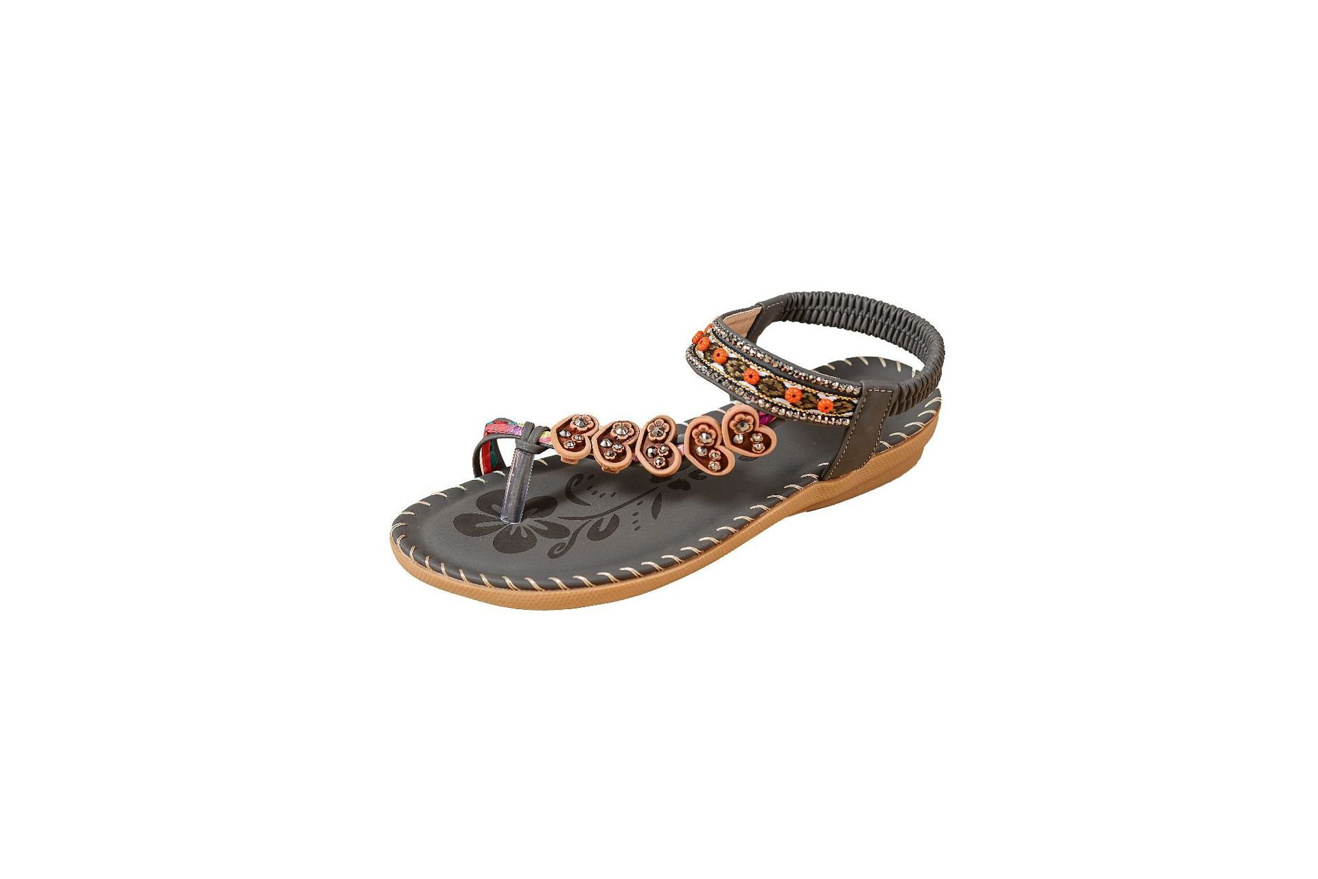 Bohemian Ethnic Style Women's Shoes Summer Fashion Beach Flat Sandals Beaded Diamond Flip Flops Sandals