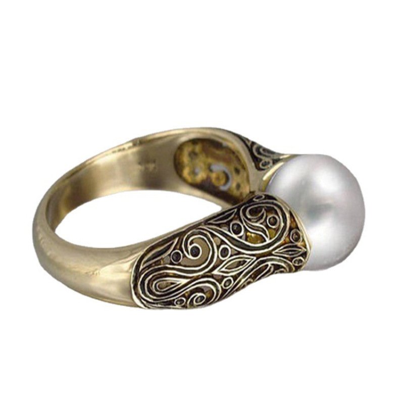 Hot Selling New Imported Artificial Abs Pearl Ring Plated With 14k Gold Retro Silver Jewelry Ring