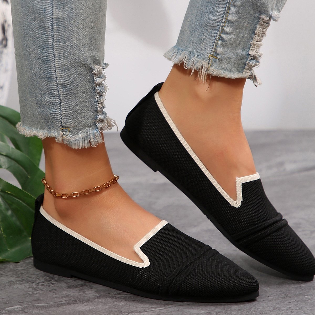 Street All Season Mesh Fabric Contrast Stitching Shallow Shoes
