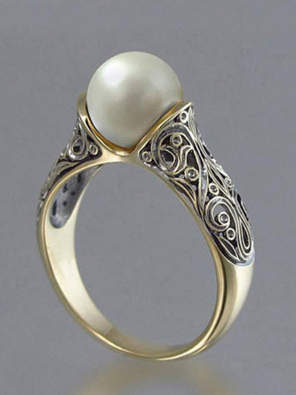 Hot Selling New Imported Artificial Abs Pearl Ring Plated With 14k Gold Retro Silver Jewelry Ring