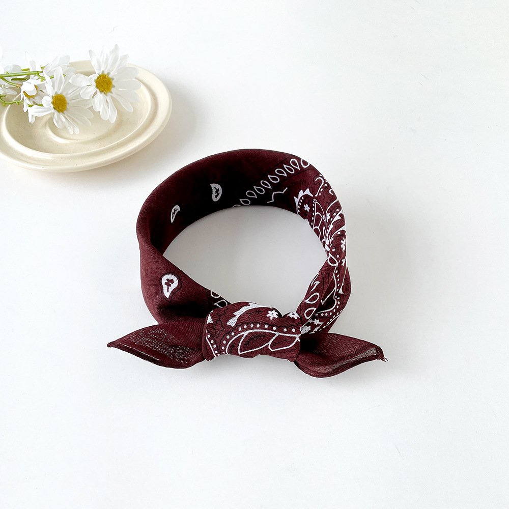 European and American hip-hop silk scarf for women 50cm cotton and linen small square scarf new style niche personality cashew print headscarf waist scarf